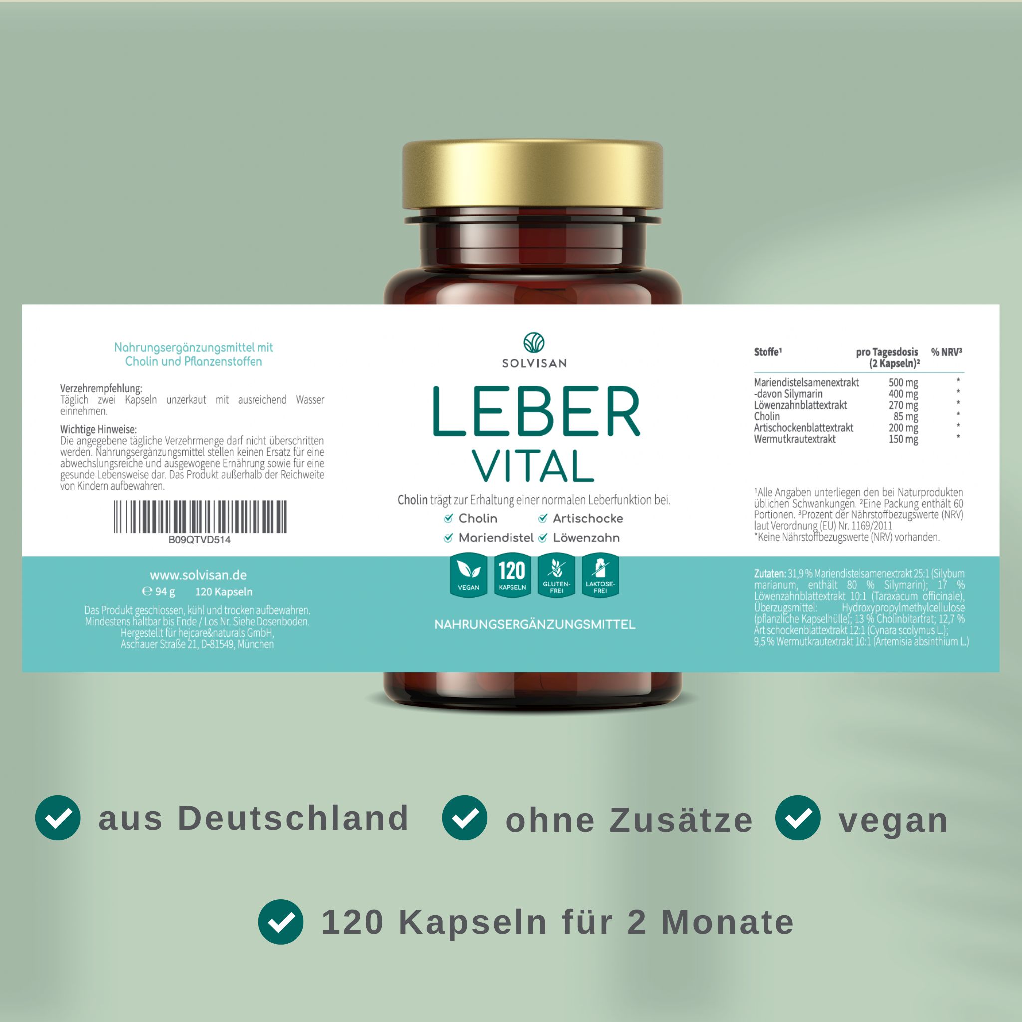 SOLVISAN® Leber Vital mit 500 mg Mariendistel (Silymarin), Artischocke, Löwenzahn & Cholin