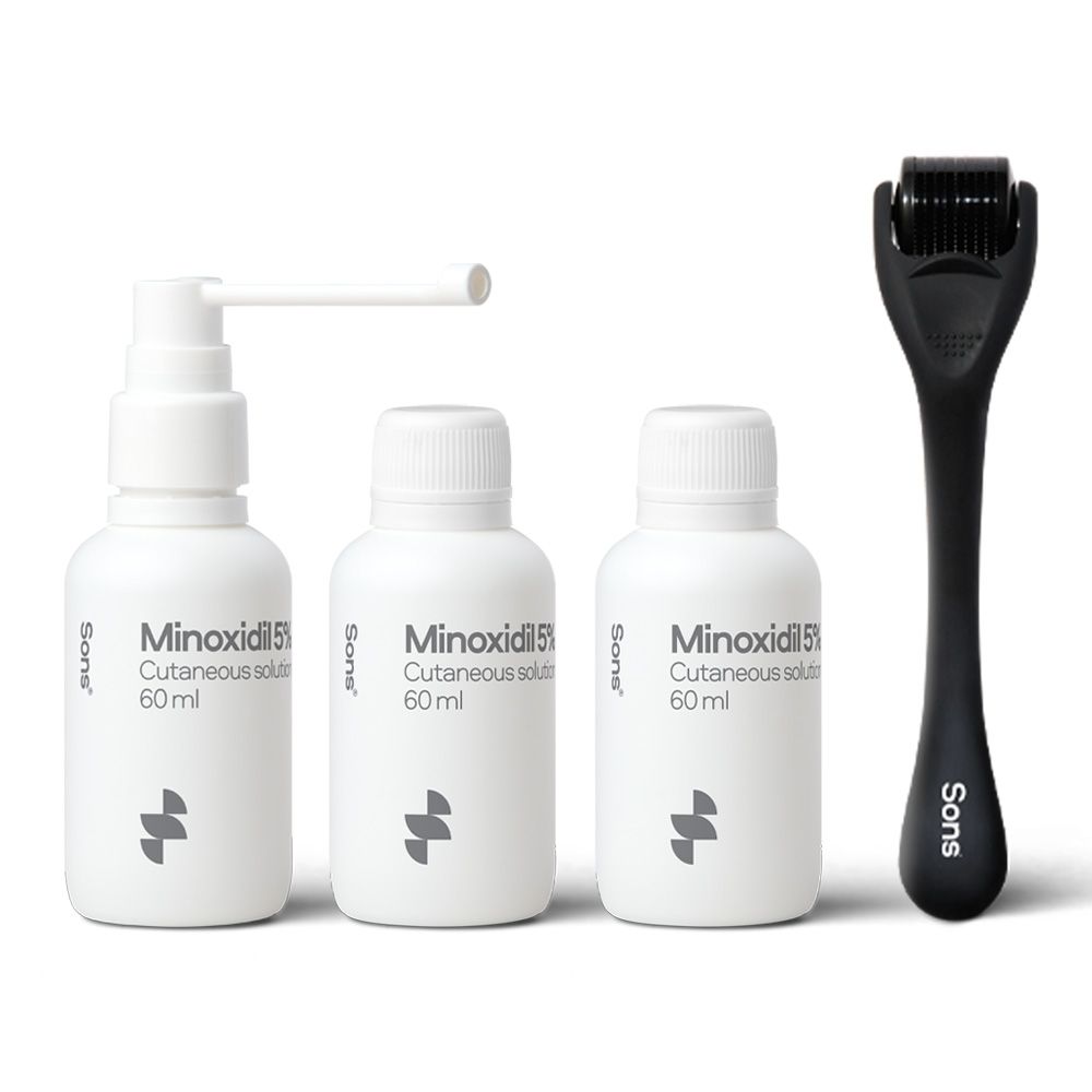 SONS Minoxidil 50mg/ml Lösung für Männer bei Haarausfall - Set mit Dermo Roller