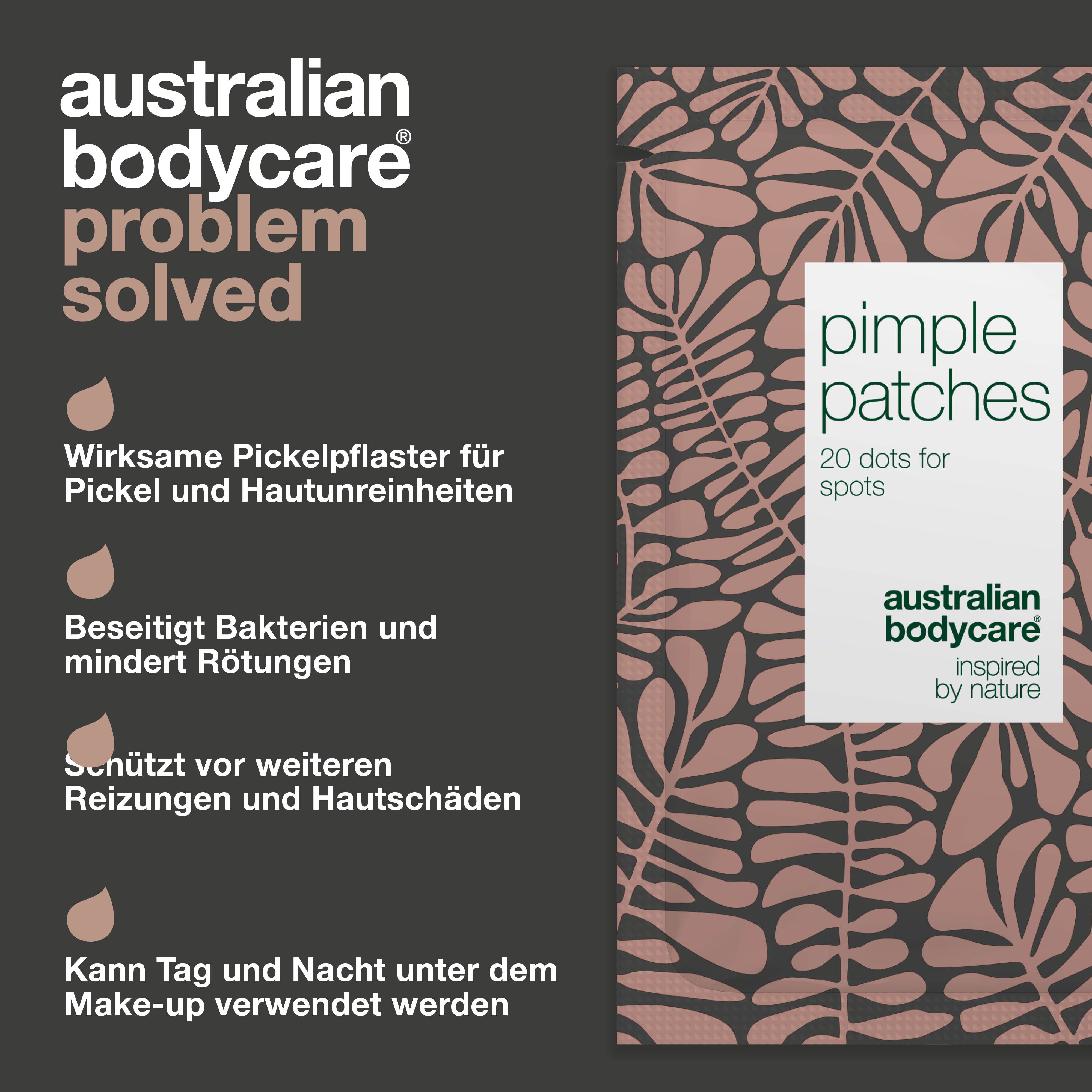 Produkt: Pimple Patches von Australian Bodycare. 20 Pflaster gegen Pickel und Hautunreinheiten.