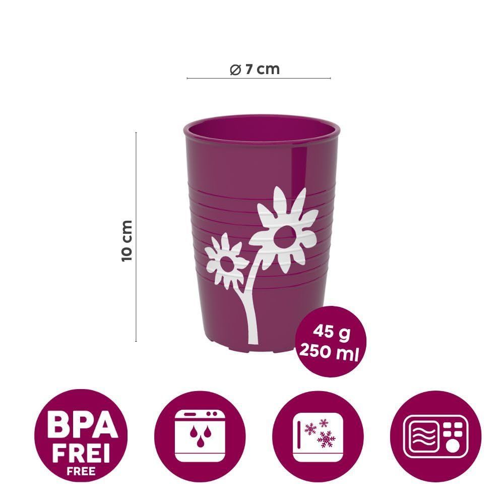 Lila ORNAMIN Becher, 10cm hoch, 7cm Ø, 250ml, 45g. BPA-frei, spülmaschinenfest.