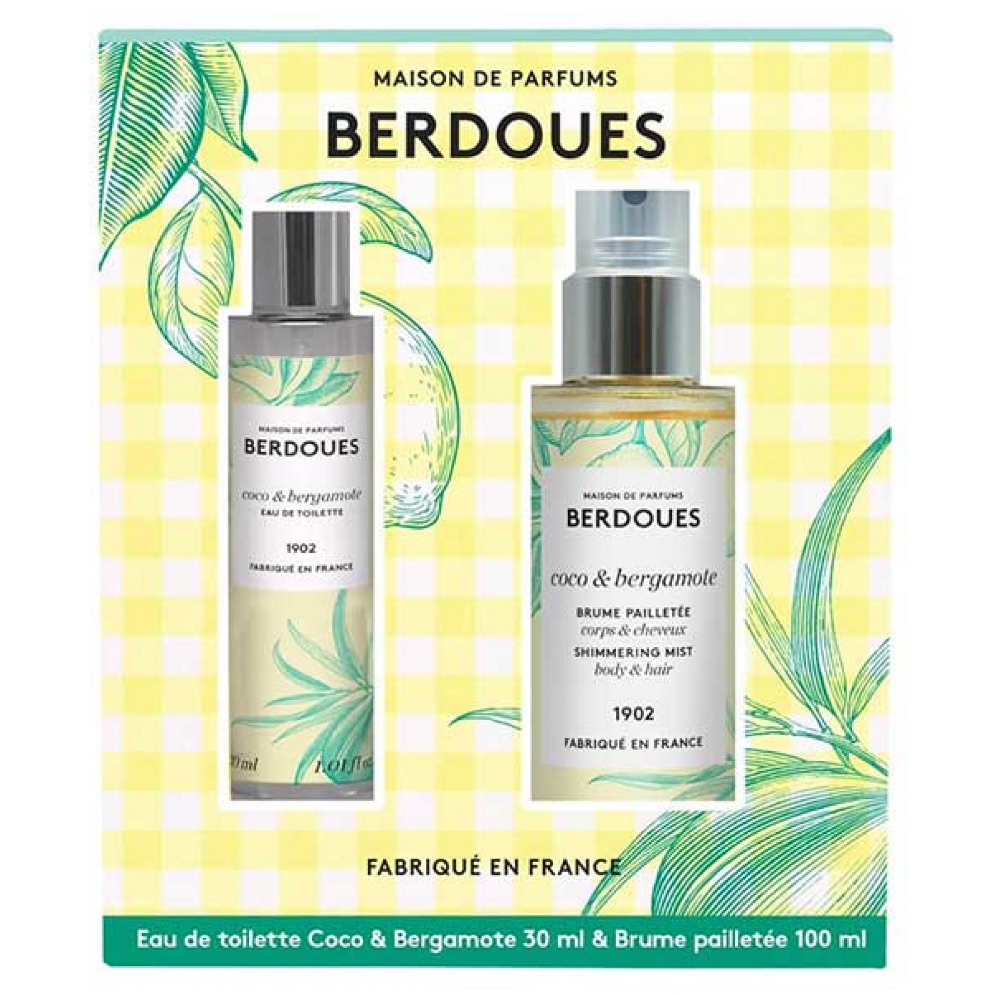 Berdoues Eau de Toilette Coco & Bergamote + Glitzer-Körperspray für Körper und Haar 14,6x4,3x17,9 cm