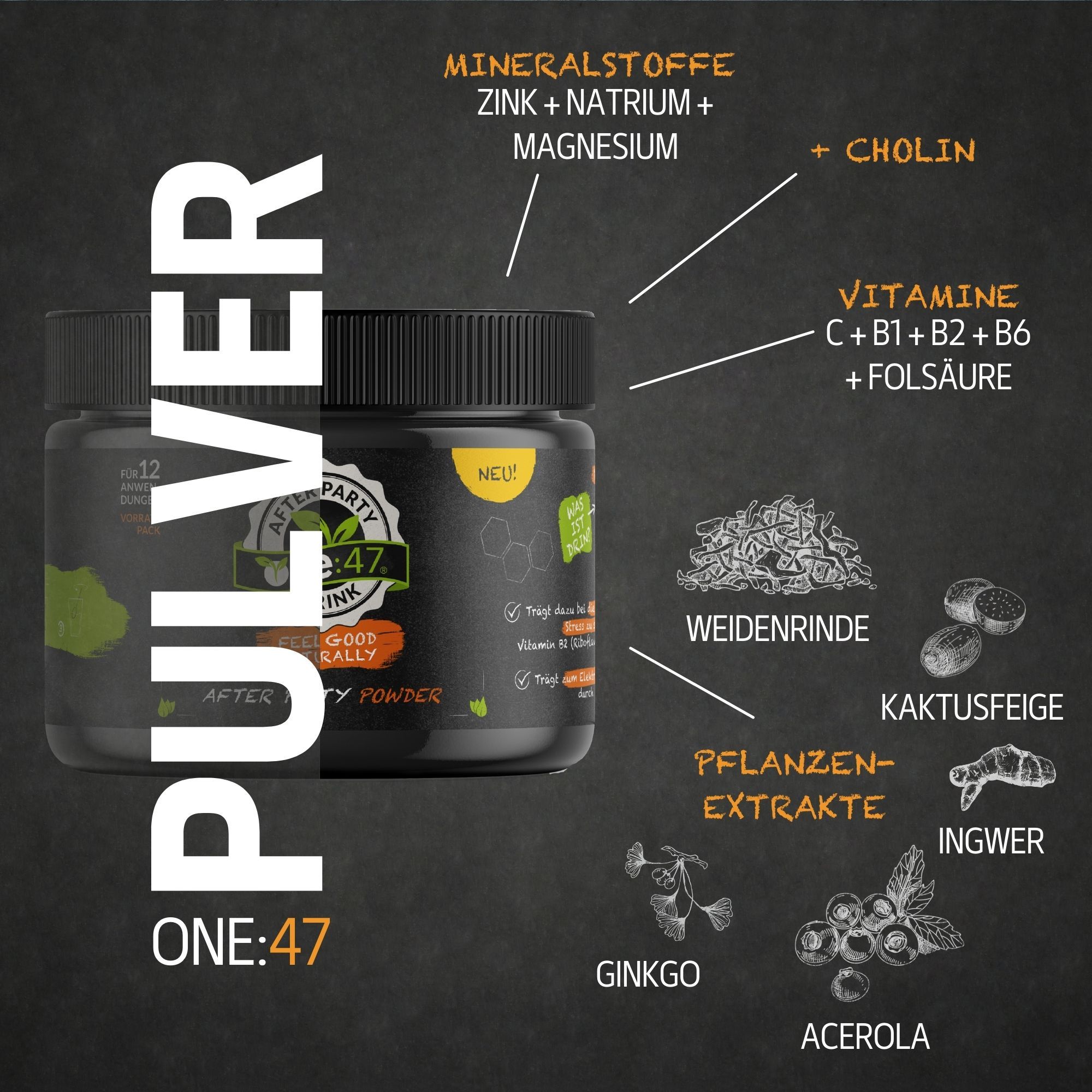 one:47® After Party Pulverdose mit Elektrolyten und Vitaminen