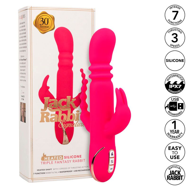 Pinkfarbener Vibrator mit Kaninchenohren, in Verpackung. Aufdruck: Jack Rabbit Signature. Funktionen: 7, 3 Geschwindigkeiten, Silikon.