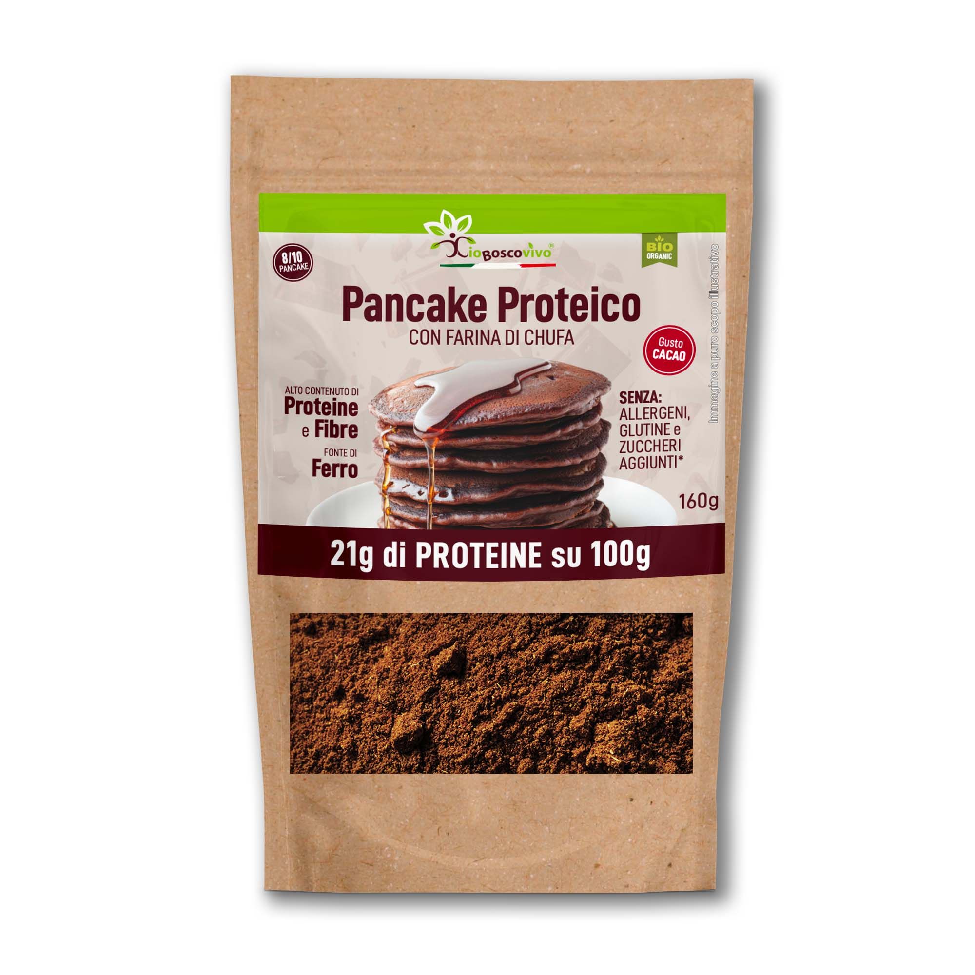 IoBoscoVivo Pancake Proteici Bio al Cacao e Chufa Senza Glutine e Zuccheri aggiunti