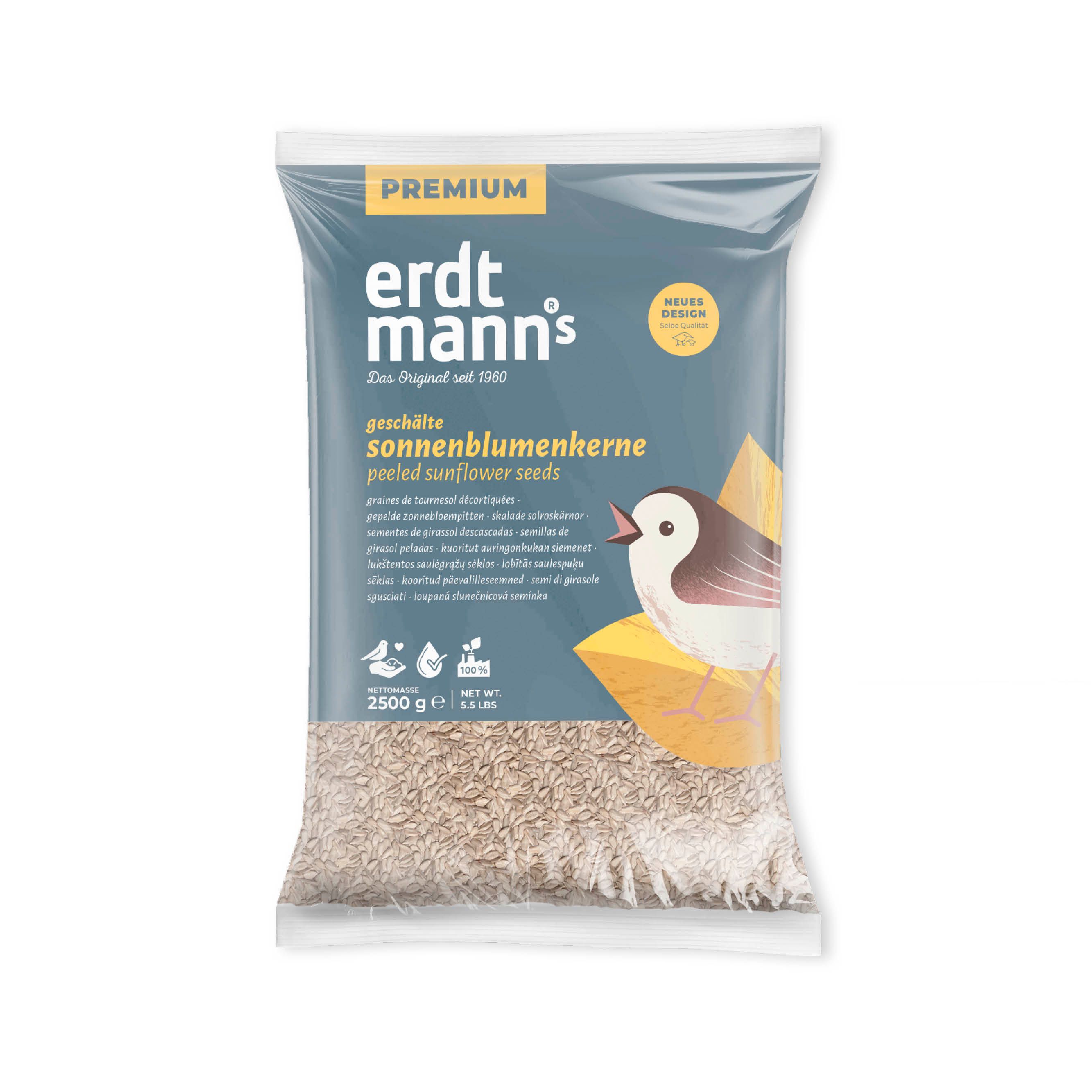 Erdtmanns geschälte Sonnenblumenkerne für Wildvögel 2,5 kg