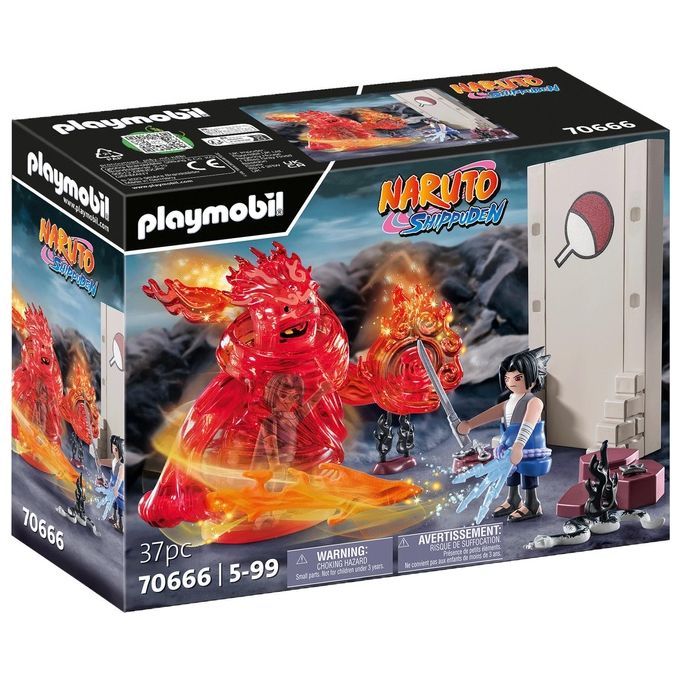Set di gioco Playmobil 70666. La confezione mostra personaggi di Naruto Shippuden, tra cui una creatura rossa trasparente e un personaggio con una spada. Sulla confezione sono visibili "Playmobil" e "Naruto Shippuden".