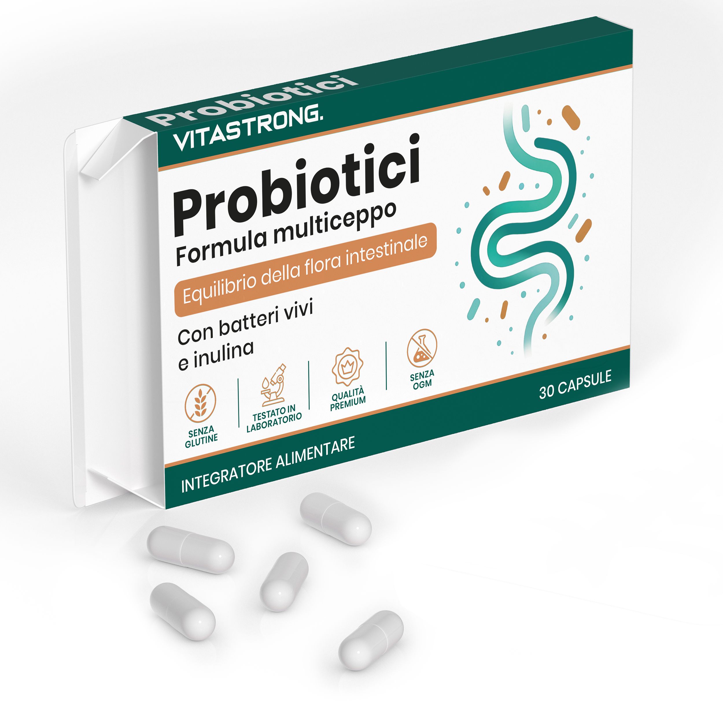 Vitastrong Probiotika - 30 Kapseln, für das Gleichgewicht der Darmflora
