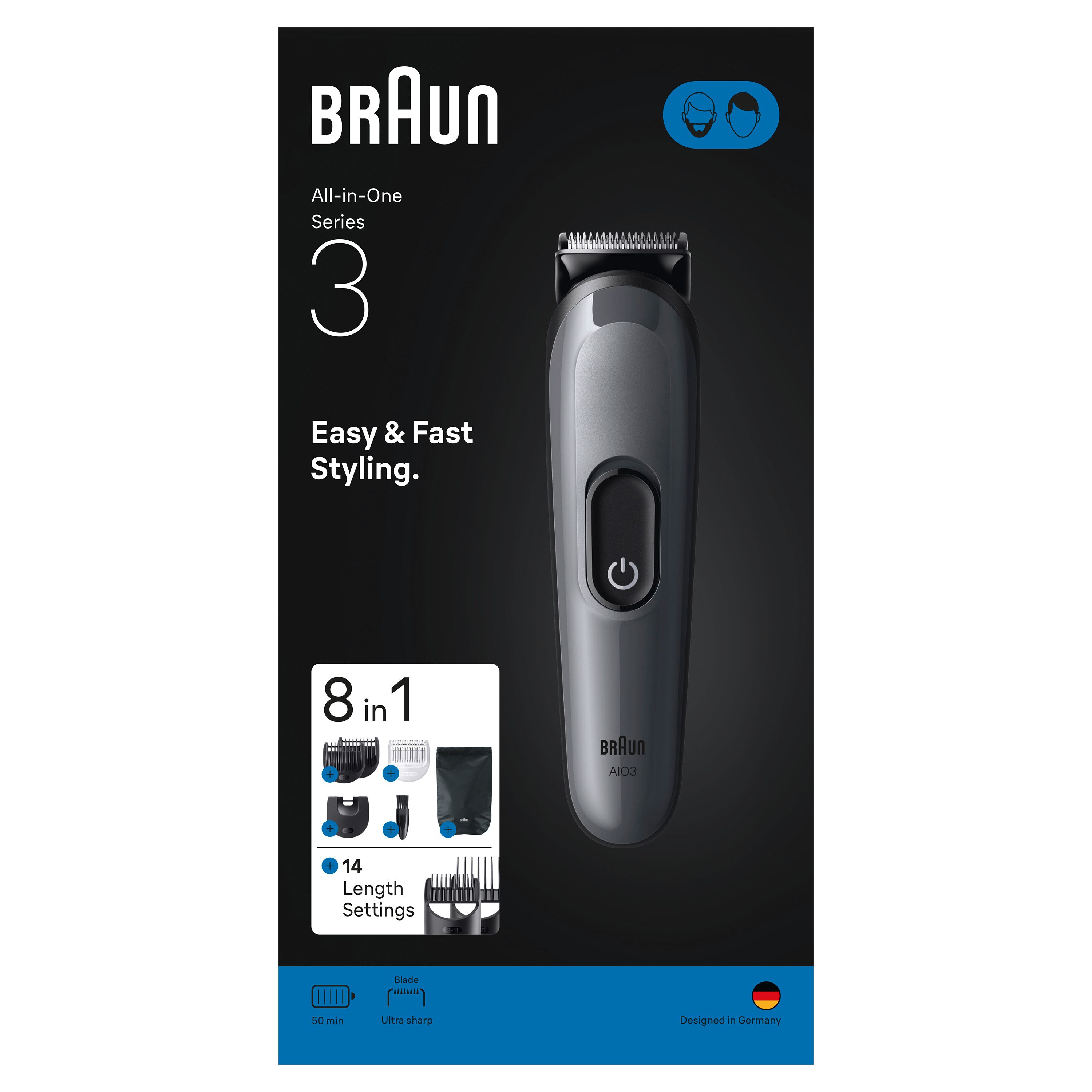 Braun Series 3 All-In-One Style Kit: 50 Minuten Laufzeit, in Deutschland designt.