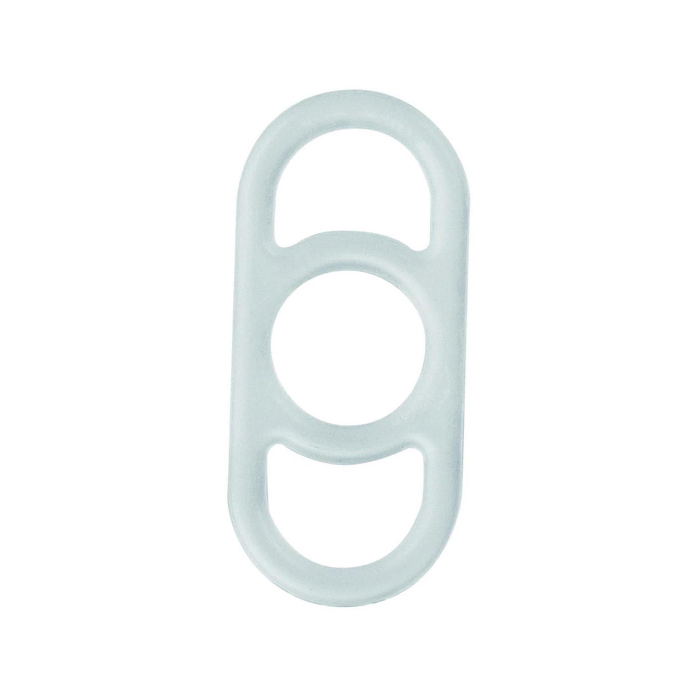 Silikon-Erektionsring mit drei Öffnungen. Hellblaues, längliches Design mit einem zentralen Loch und zwei weiteren an den Enden.