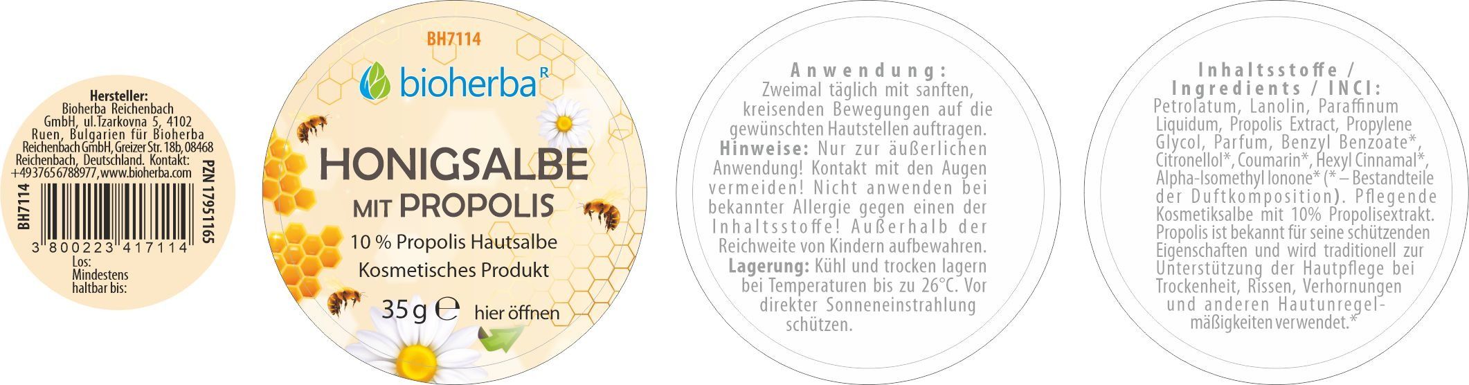 Bioherba Honigsalbe mit Propolis 10% Propolis Hautsalbe