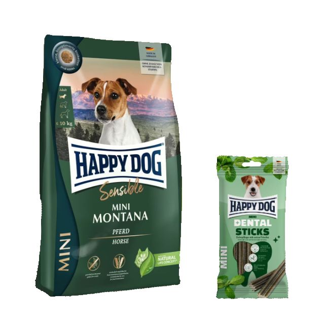Happy Dog Sensible Mini Montana + Dental Sticks für Hunde 4,1 kg