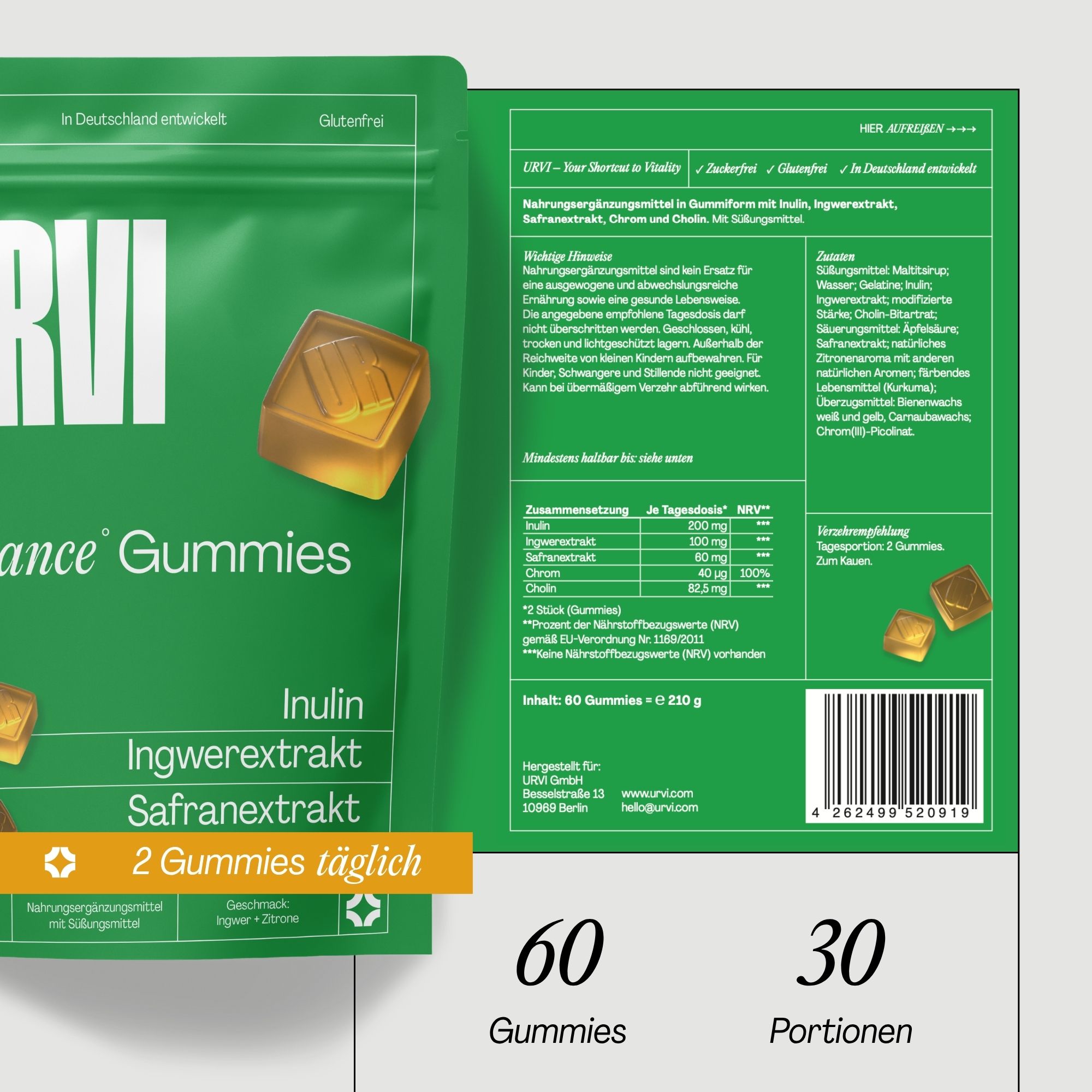 URVI® Balance Gummies mit Safran, Inulin, Ingwer, Chrom & Cholin – Zuckerfrei