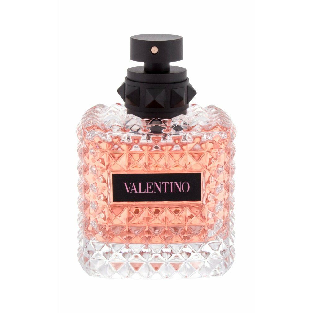 Valentino Donna Born In Roma Edp Spray. Rosa Flakon mit schwarzem Deckel. Text: Valentino.
