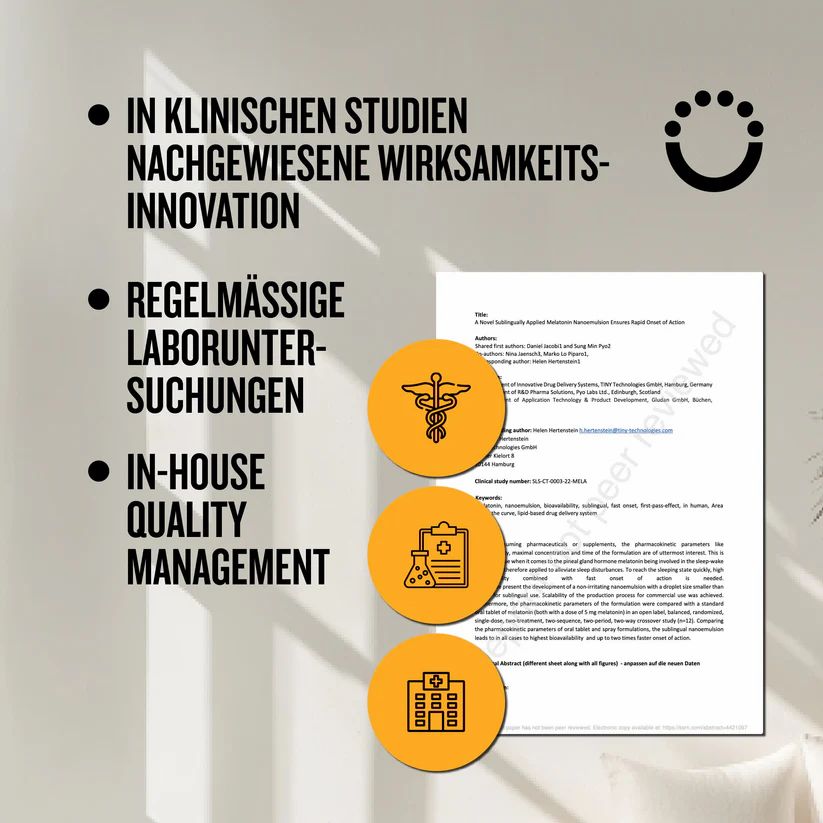 Text: In klinischen Studien nachgewiesene Wirkungs-Innovation. Text: Regelmäßige Laboruntersuchungen. Text: In-House Quality Management.