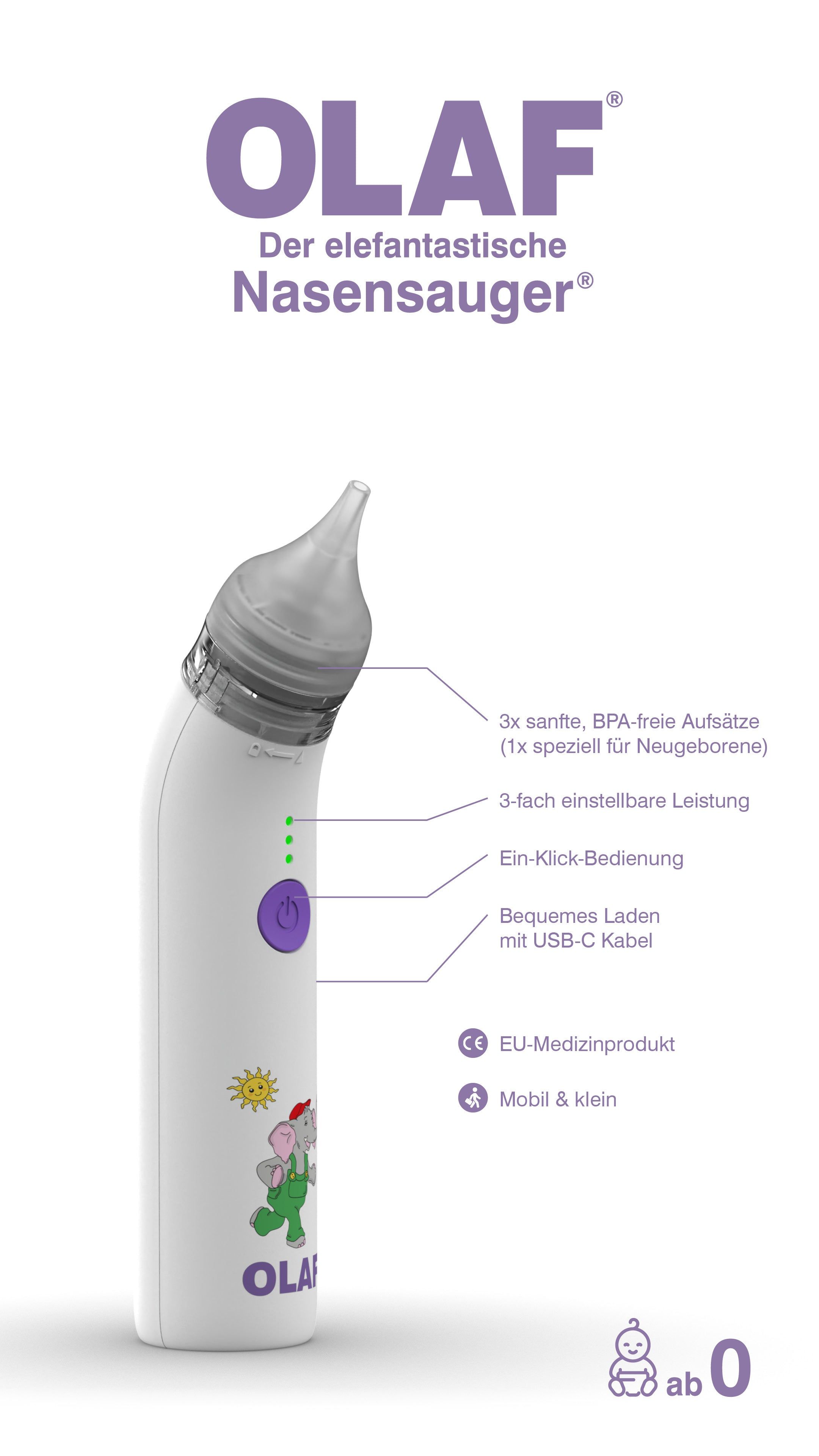 OLAF® Elektrischer Nasensauger Baby USB-C wiederaufladbar