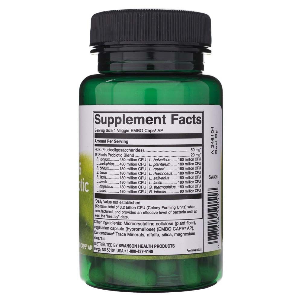 Rückseite einer grünen Flasche mit 'Supplement Facts' und detaillierten Inhaltsangaben.