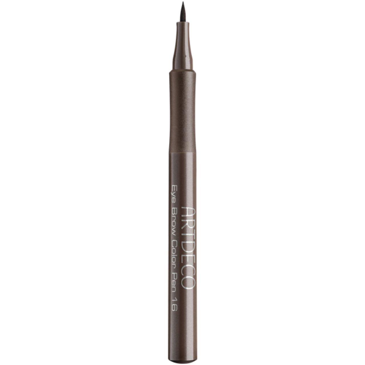 Stift für Augenbrauenfarbe. Dunkelbrauner Stift mit Spitze. Aufschrift: Artdeco Eye Brow Color Pen 16.