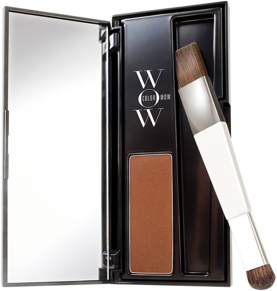 Vorher/Nachher-Vergleich von Haaransatz mit Color Wow Root Cover Up in Rot.