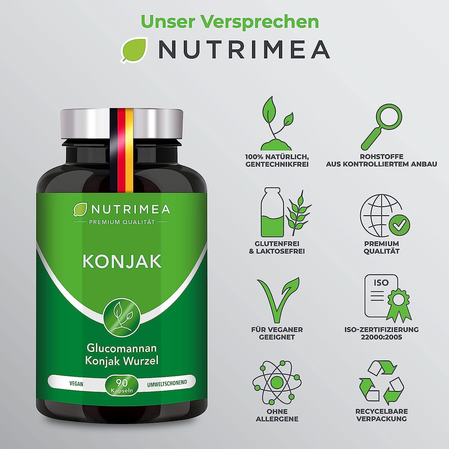 Nutrimea Glucomannan aus Konjak Wurzel | Hochdosiert mit 95% Glucomannan pro Kapsel