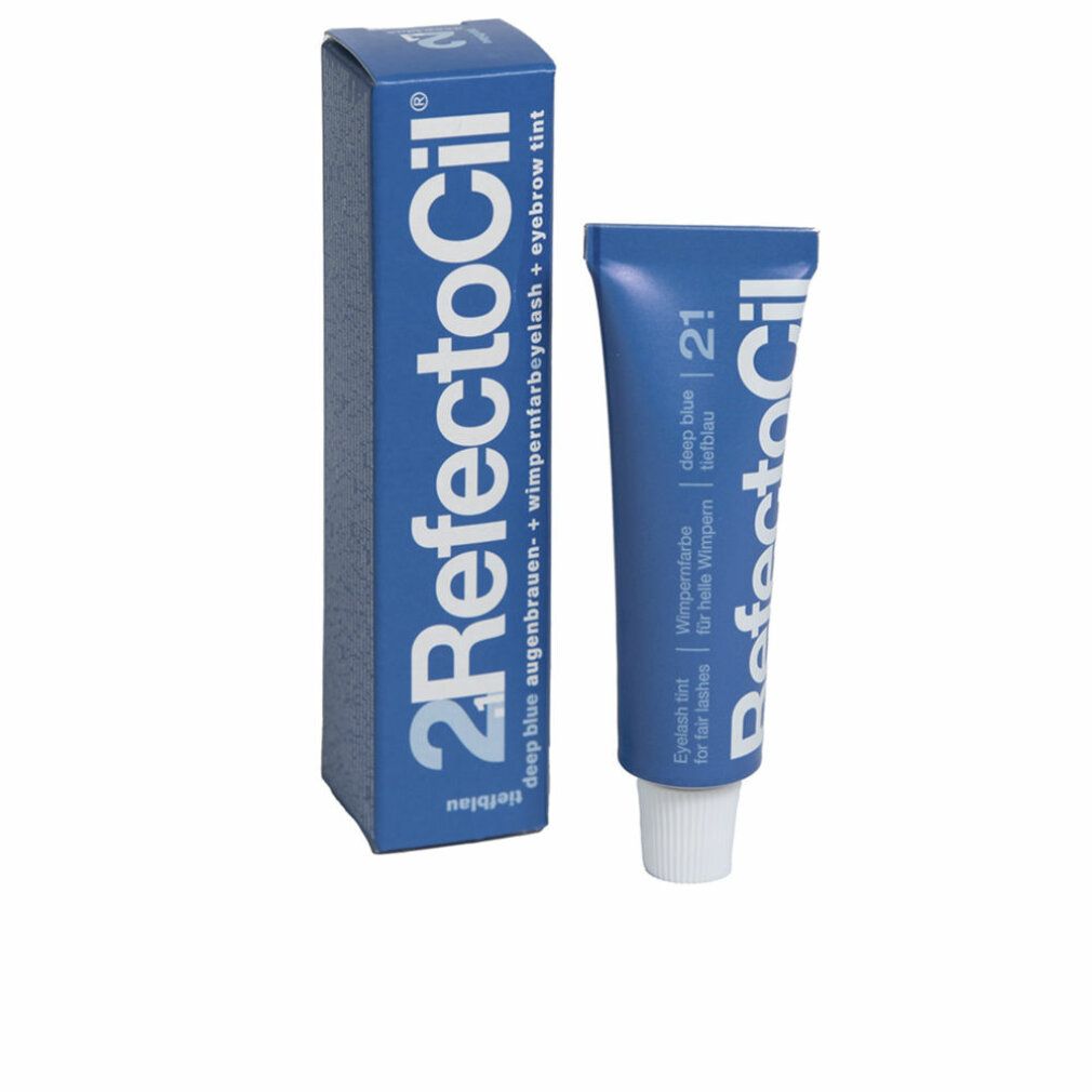 Blaue Schachtel und Tube mit RefectoCil 2.1 tiefblau. Text: Augenbrauen- + Wimpernfarbeyelash + eyebrow tint.