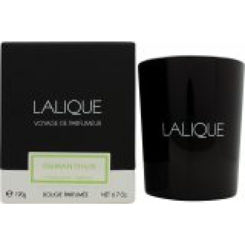 Schwarze Kerze und Schachtel. Aufschrift: LALIQUE, Osmanthus, Bougie Parfumée. Nettogewicht 6.7 Oz.