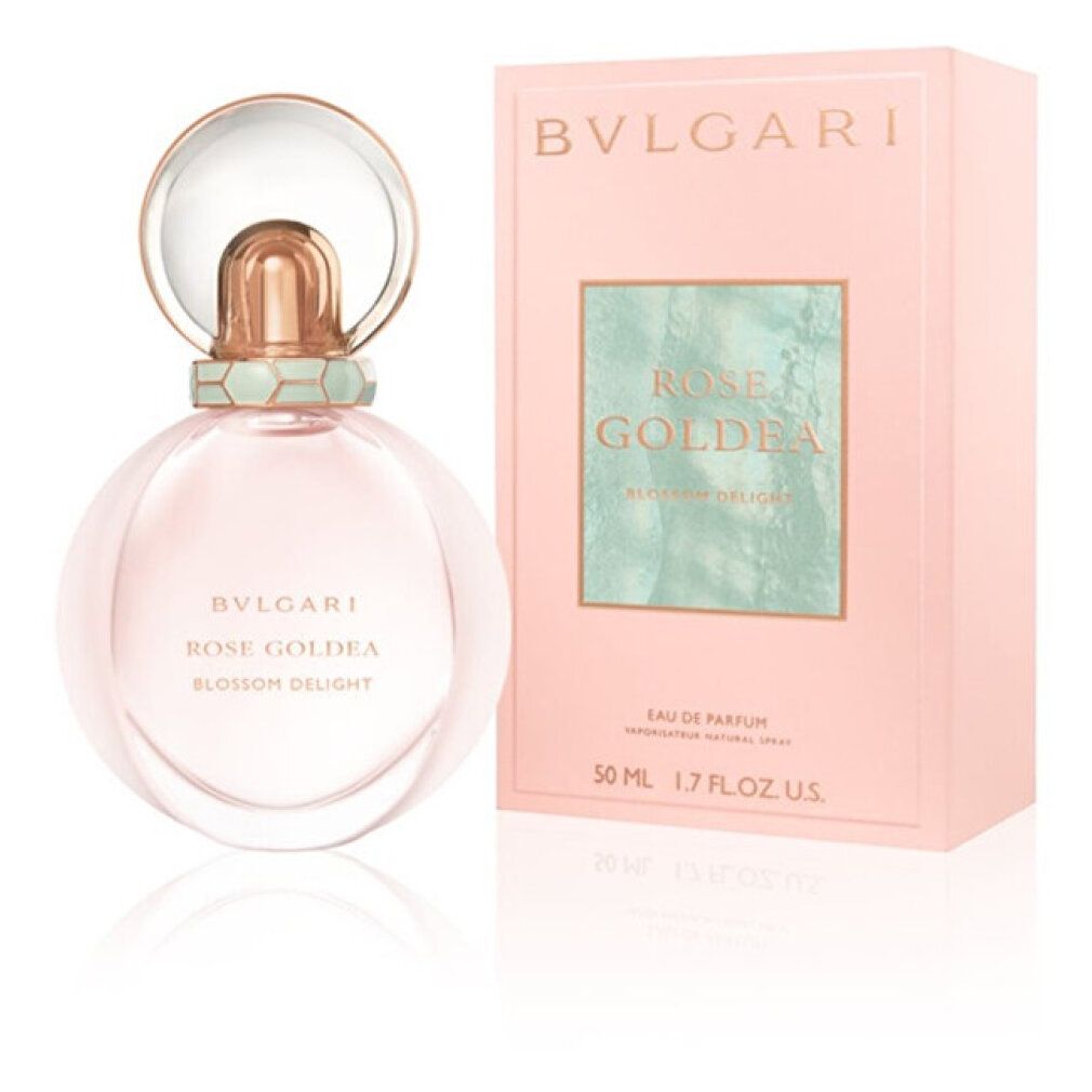 Bvlgari Rose Goldea Blossom Delight Eau de Parfum Flakon und Verpackung, 50 ml.
