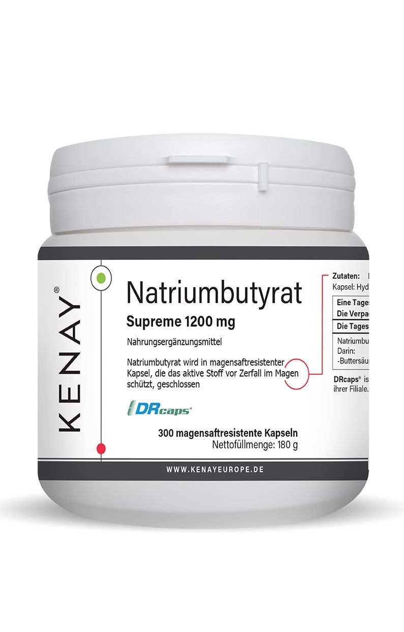 Natriumbutyrat Supreme 1200 mg | 300 Kapseln magenresistent Nahrungsergänzungsmittel Kenay® St magensaftresistente Weichkapseln