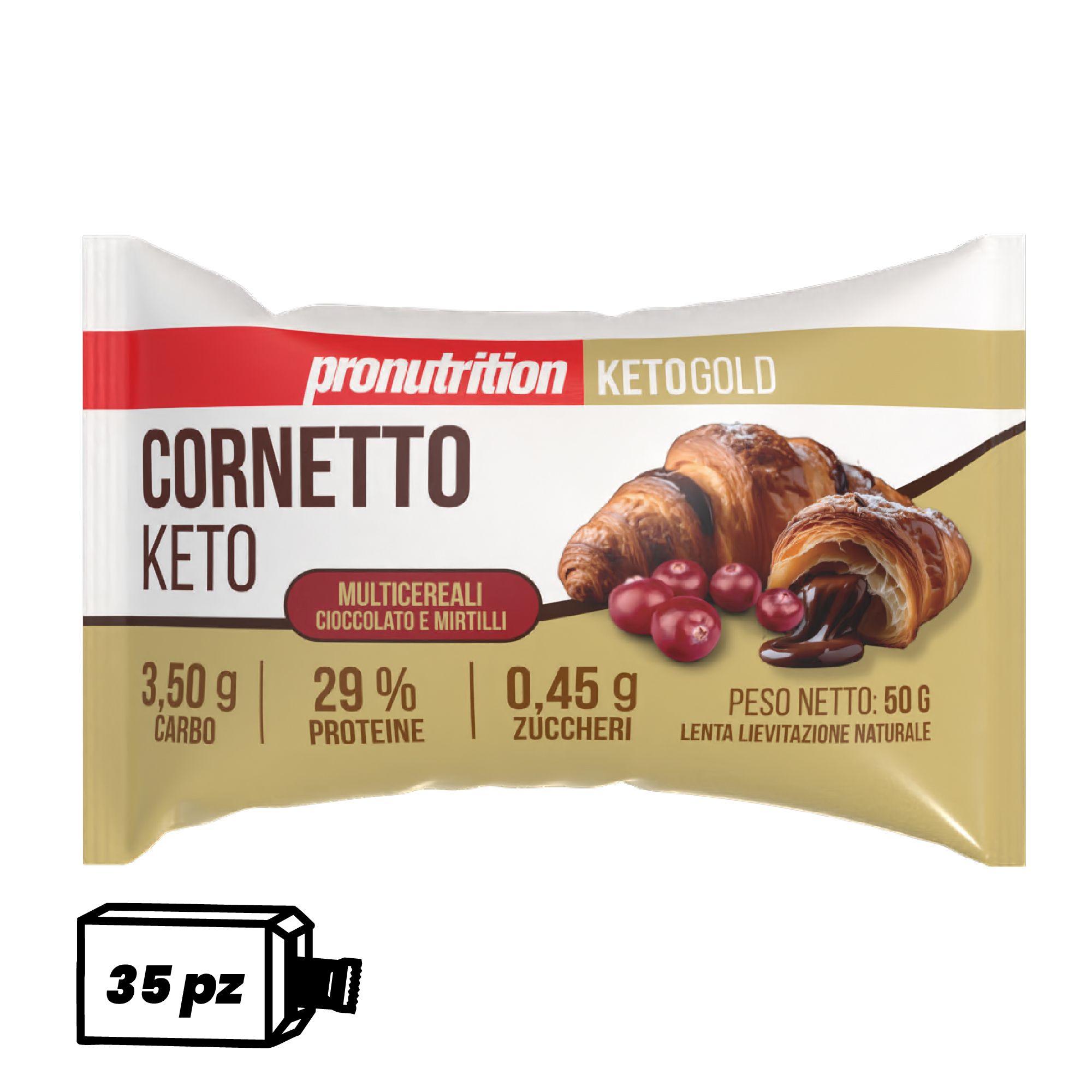 Pronutrition Cornetto keto multicereali (35 pezzi x 50 gr, Cioccolato e mirtilli)