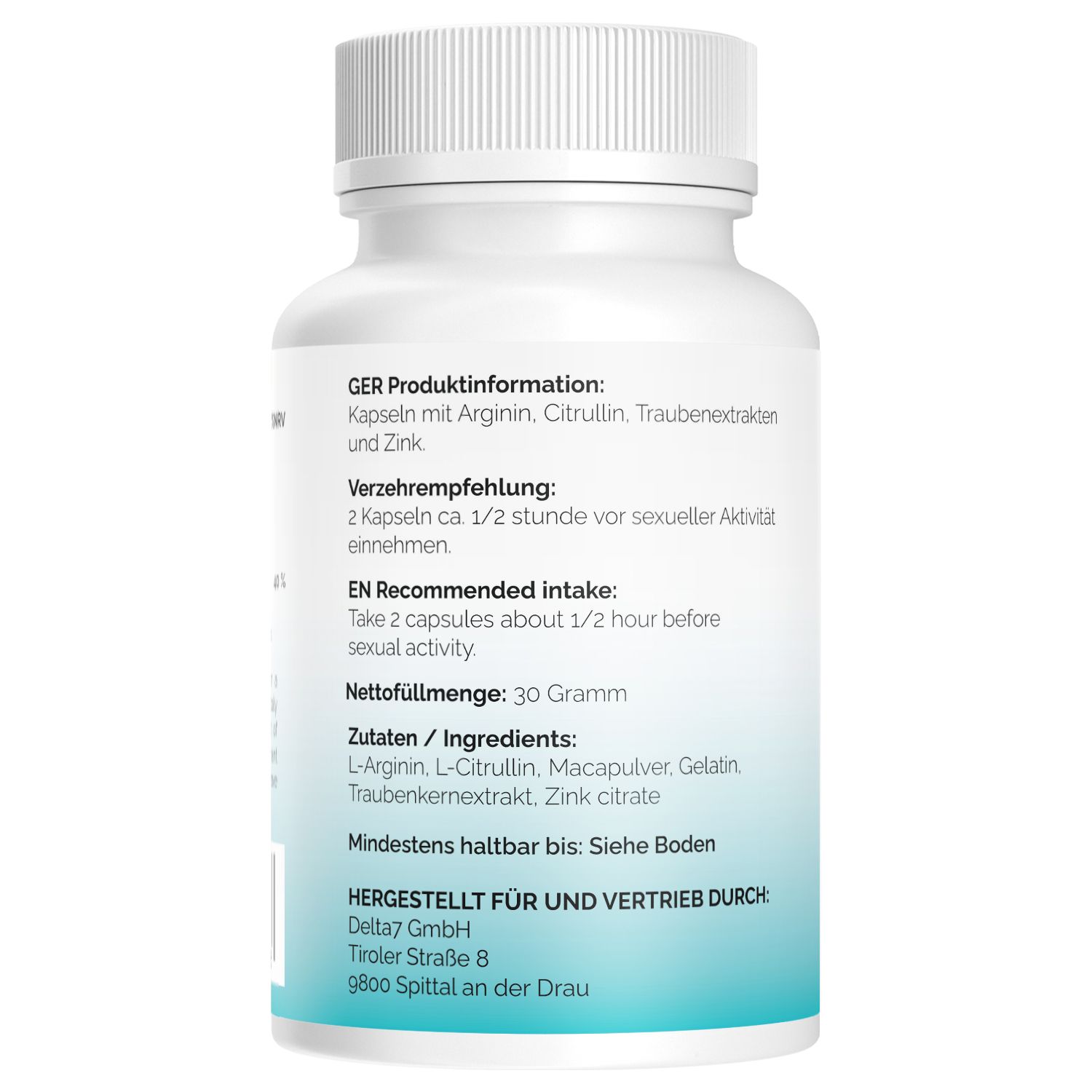 Rückseite einer Vesaxan für Männer Kapseldose mit Produktinformationen, Verzehrempfehlung und Zutaten.