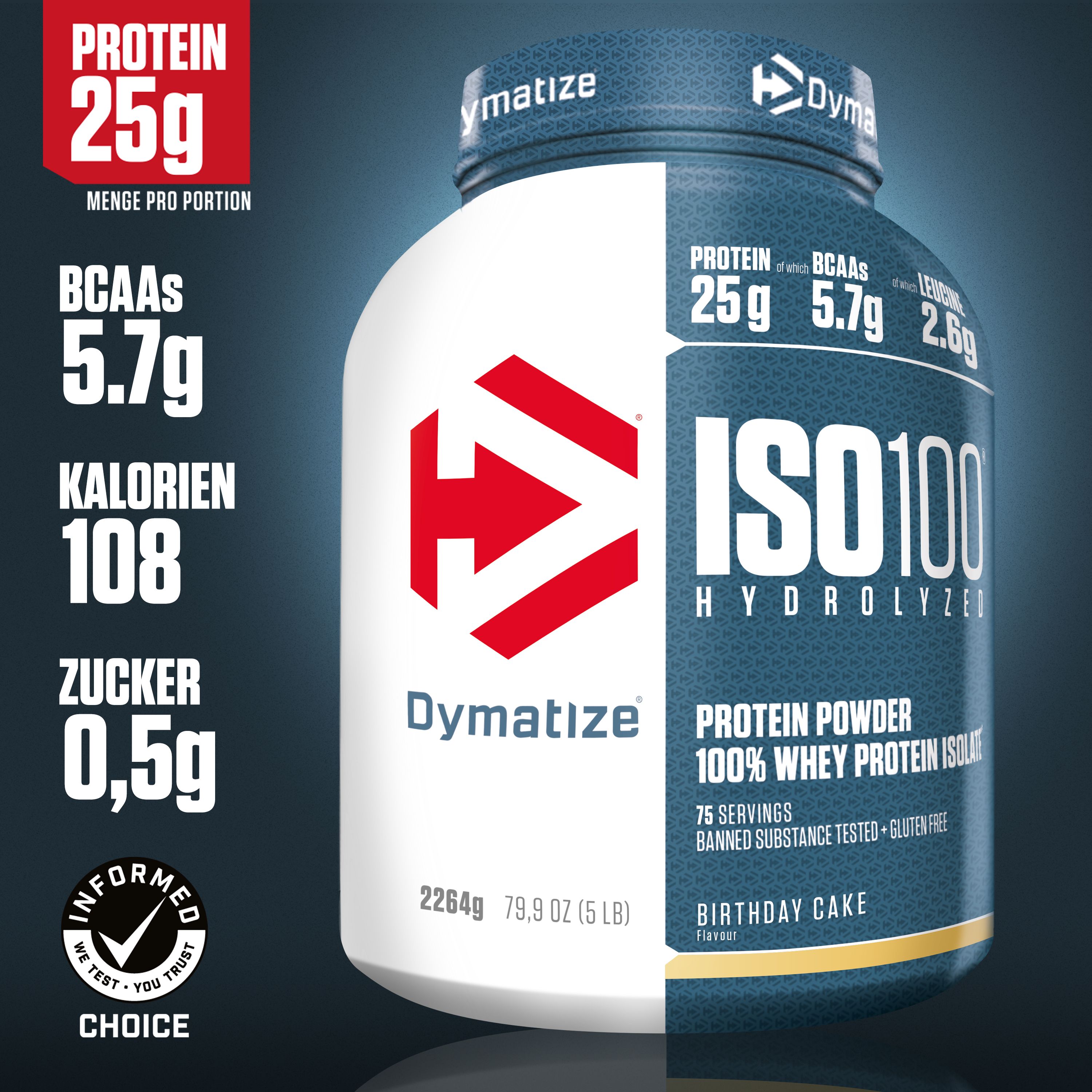 DYMATIZE Whey Protein Pulver Shake Hydrolysat Eiweiß ISO 100 Birthday Cake