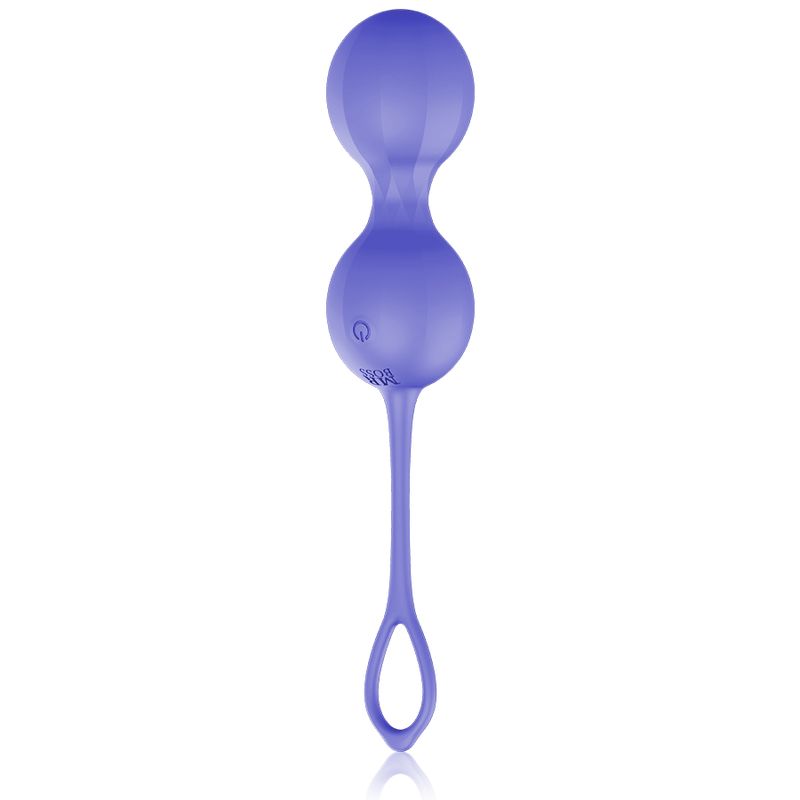 Zwei lilafarbene Kegelperlen mit Schlaufe. Power-Symbol auf einer Perle.