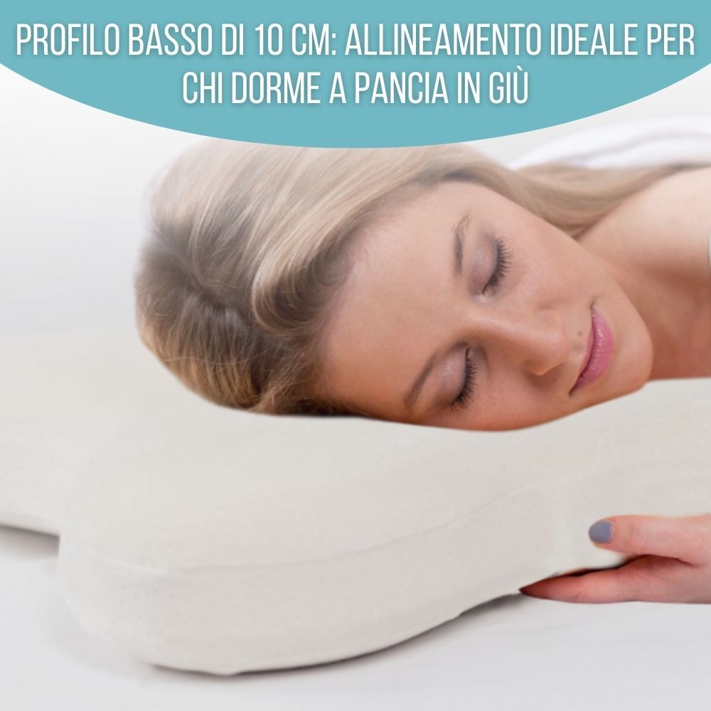 Cuscino bianco a farfalla. Rappresentazione delle posizioni per dormire: lato, schiena, pancia. Sonno confortevole.