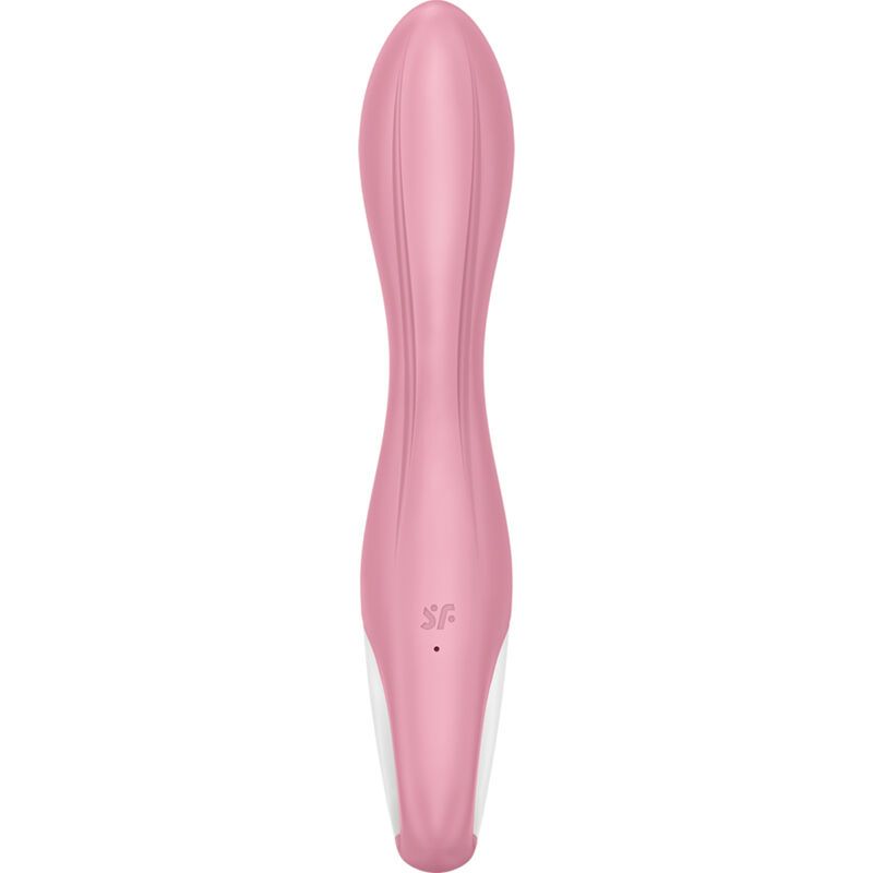 Rosa Vibrator mit geriffelter Oberfläche. Weißer Bereich am Ende. SF-Logo.