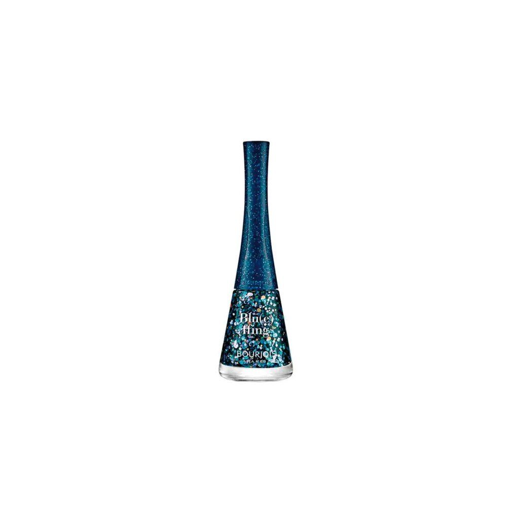 Nagellackflasche, blau mit Glitzer.