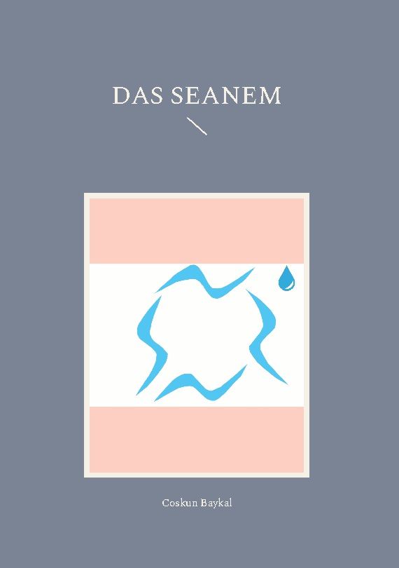 Buchcover mit Titel "DAS SEANEM". Darunter ein abstraktes Design in Blau und ein Tropfen. Autor: Coskun Baykal.