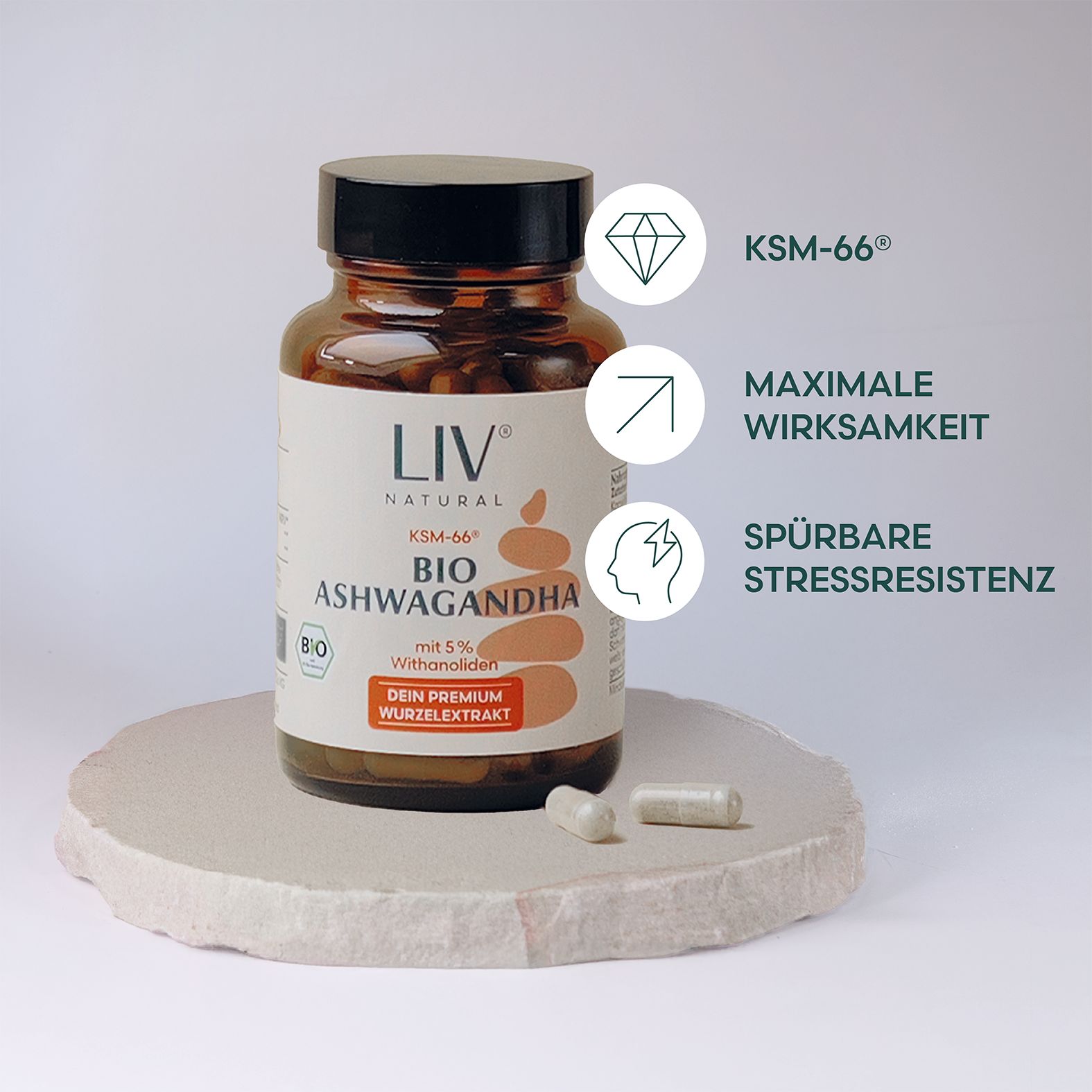 LIV Bio Ashwagandha 120 Kapseln KSM-66® ohne Füllstoffe