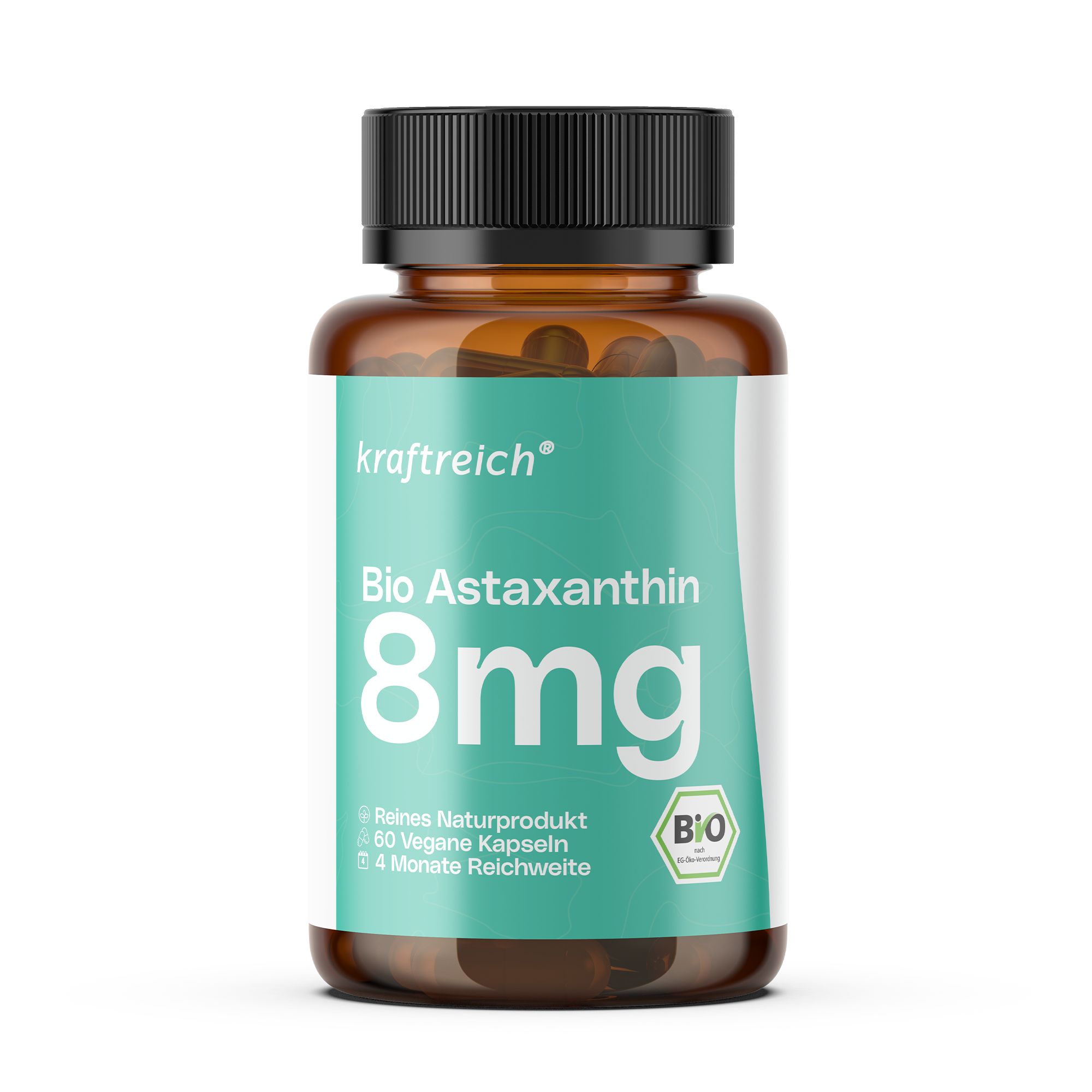 kraftreich® Bio Astaxanthin 8 mg – Markenrohstoff Algamo® Premiumqualität im Braunglas 60 St Kapseln