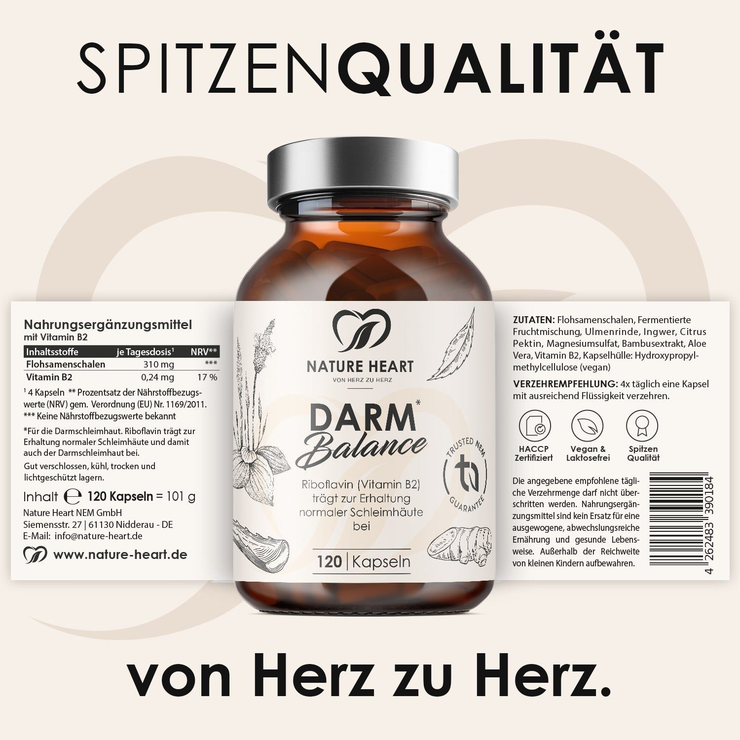 Naturheilmittel Flasche mit 120 Kapseln 'Darm Balance' von Nature Heart.