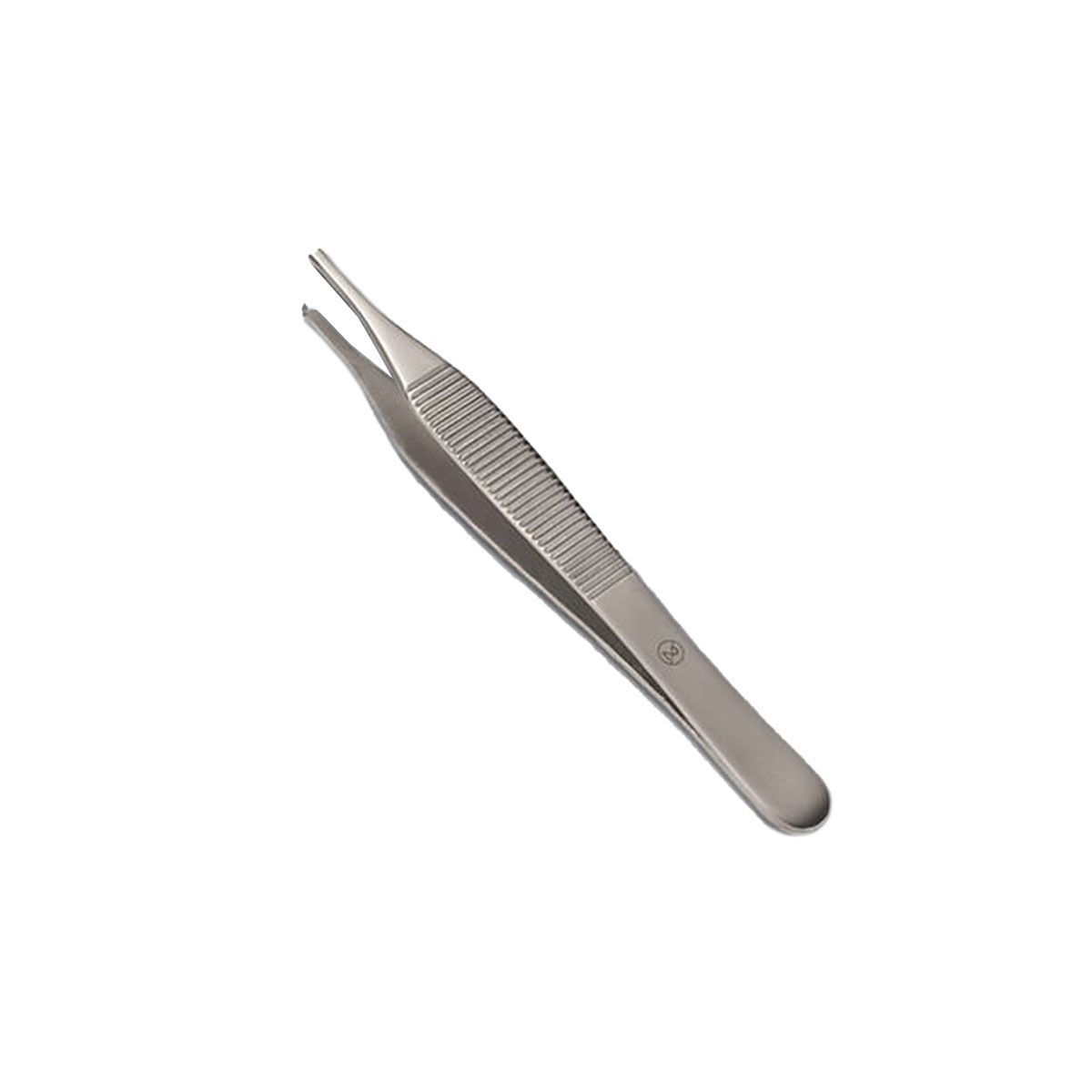 Adson Pinzette chirurgisch, gerade. Metall, geriffelte Griffflächen, feine Spitze. Logo auf dem Griff.