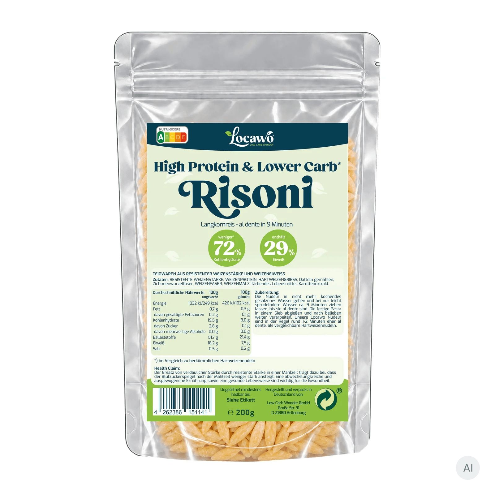 Risoni Nudeln mit Fleisch und Gemüse in einer Schüssel.