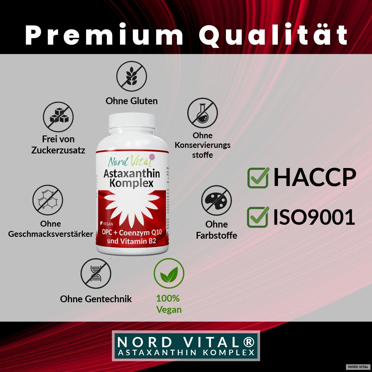 Nord Vital Astaxanthin Komplex - Astaxanthin 12mg - OPC - Coenzym Q10 - Vitamin B2