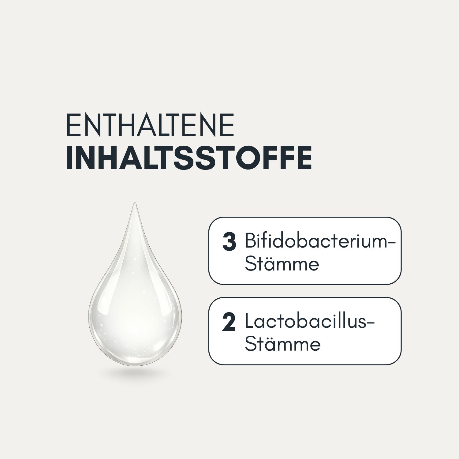 Enthaltene Inhaltsstoffe: 3 Bifidobacterium-Stämme und 2 Lactobacillus-Stämme.