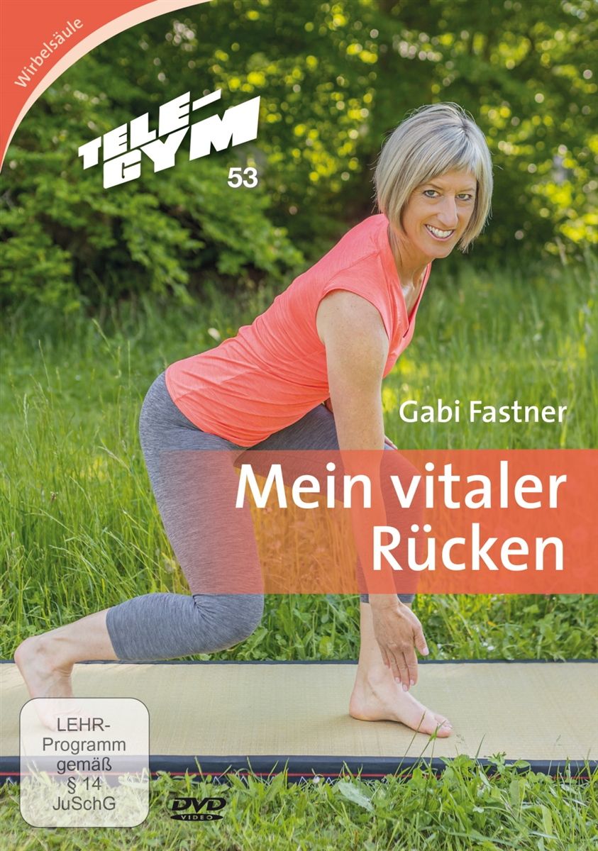 DVD-Hülle mit Titel "Mein vitaler Rücken". Frau in Sportkleidung auf Matte. Logo "Tele-Gym 53".