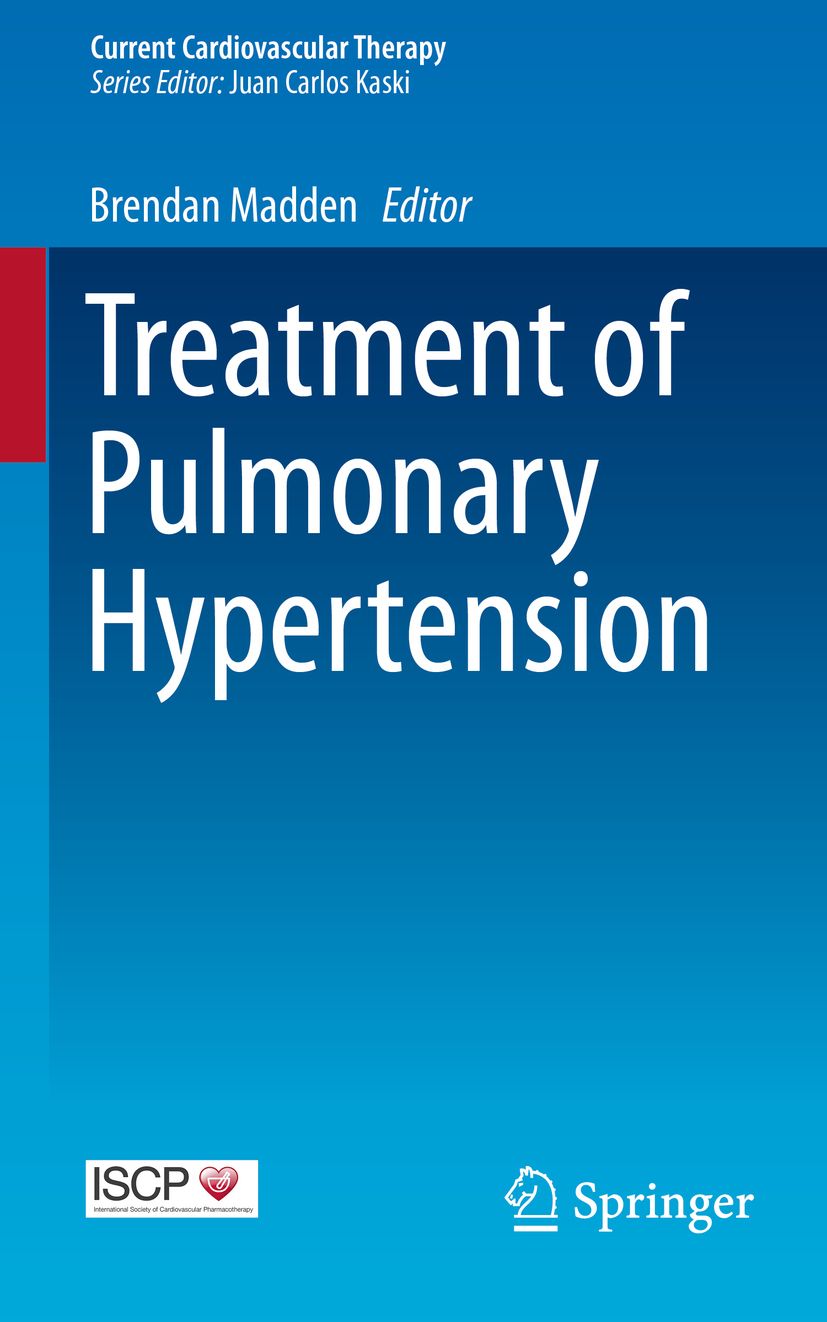 Buchcover: Behandlung von pulmonaler Hypertonie. Herausgeber: Brendan Madden. Verlag: Springer. Titel in weißer Schrift auf blauem Hintergrund.