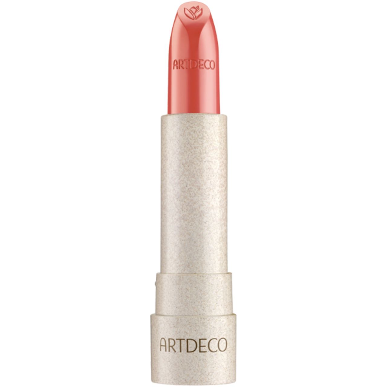 Lippenstift mit rosafarbenem Stift und hellbeigem Gehäuse. Der Lippenstift trägt den Schriftzug ARTDECO.