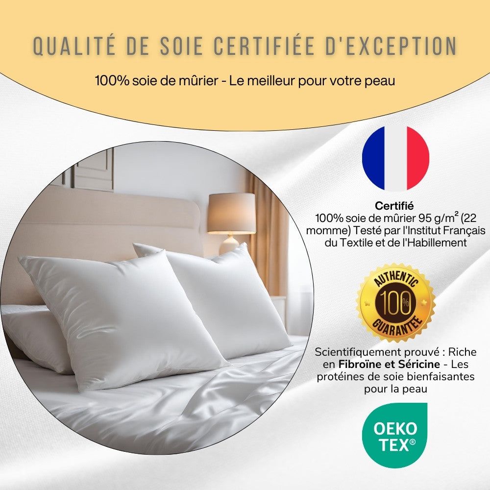 Tableau comparatif : taie d'oreiller en soie vs autres. Avantages : hypoallergénique, antibactérien, etc.