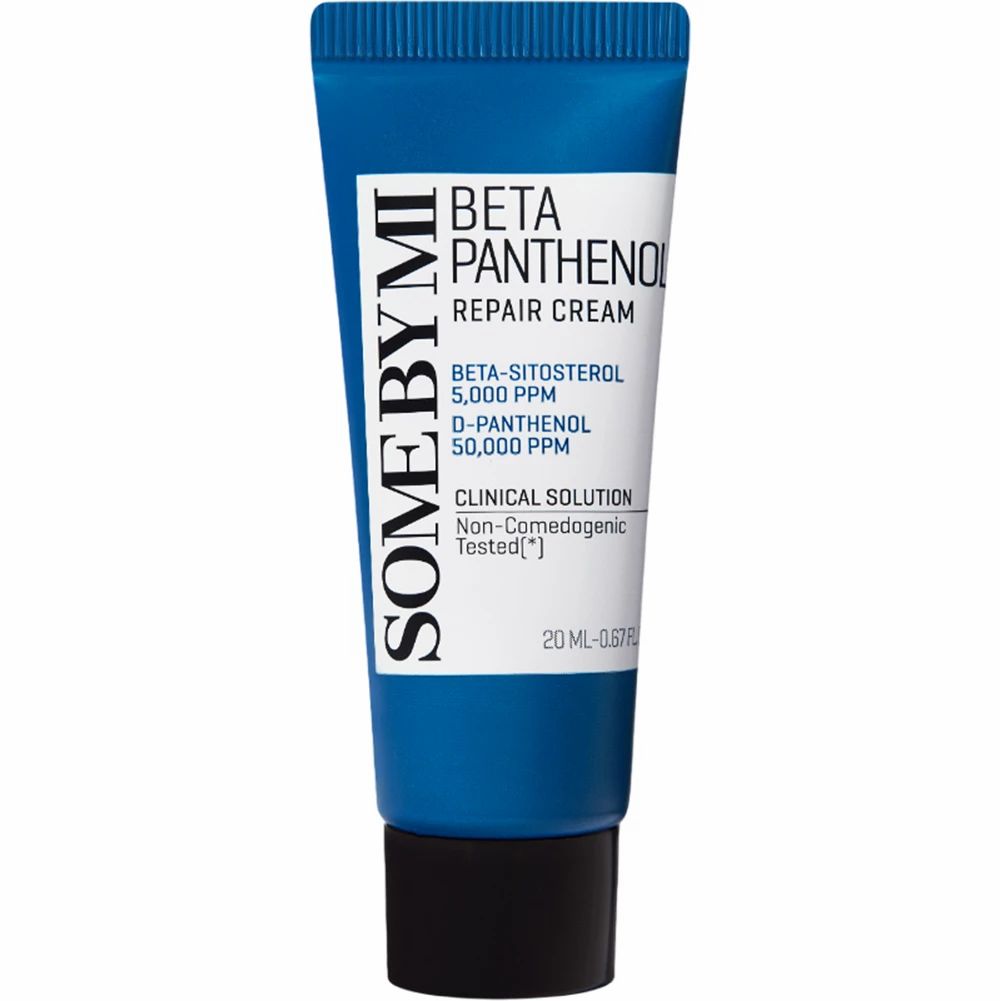 Blaue Tube mit schwarzem Deckel. Text: SOME BY MI Beta Panthenol Repair Cream. 20 ml.
