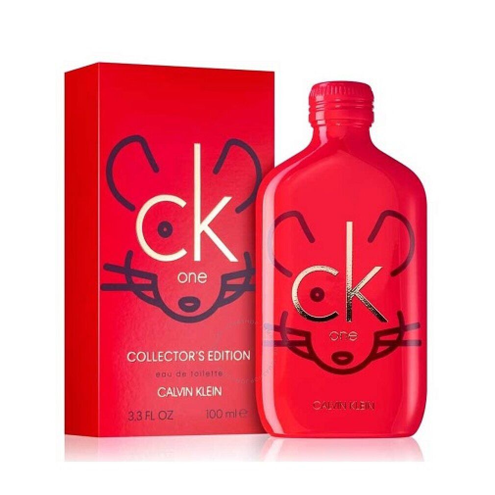 Rote Verpackung und Flasche. CK One-Logo, Schriftzug Collector's Edition und Calvin Klein.