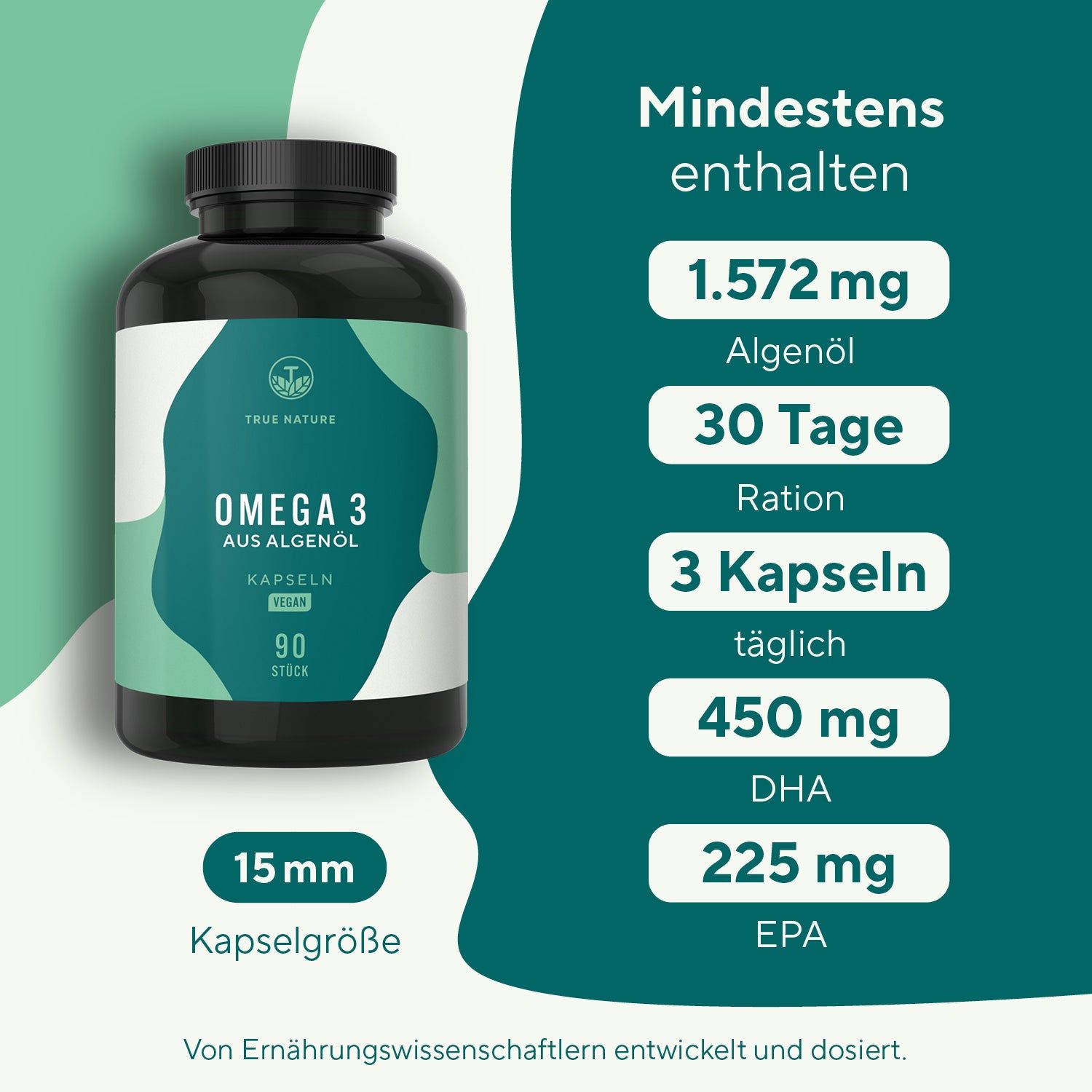 True Nature® Omega 3 Vegan Kapseln - Premium Algenöl life's™ 90 St