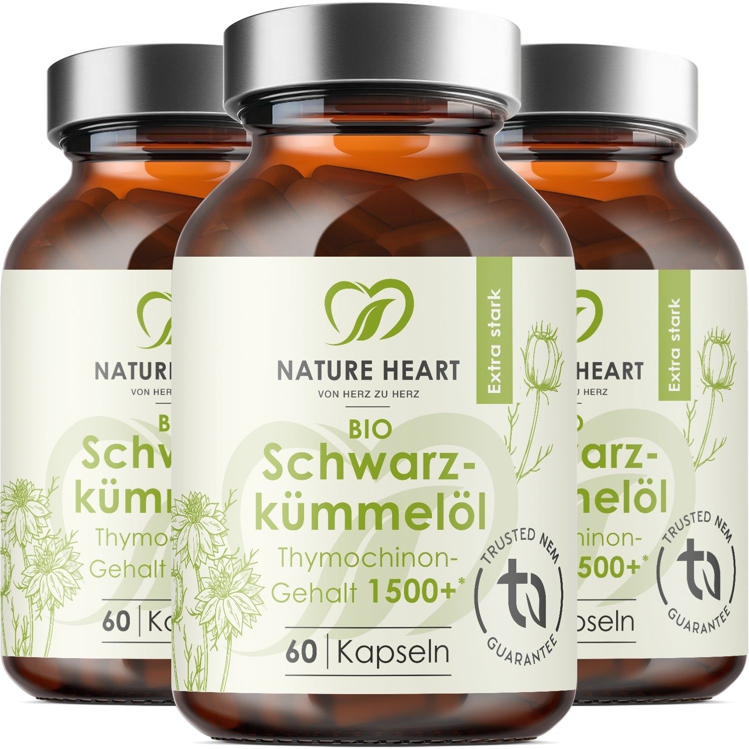 Nature Heart BIO Schwarzkümmelöl 1500+ Thymochinongehalt 3x60 St Kapseln
